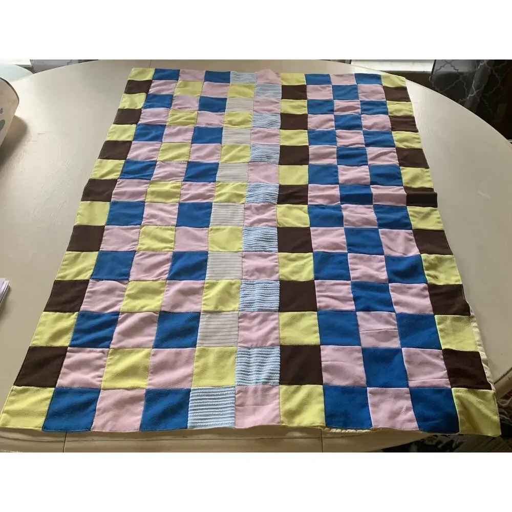 Vintage 70's Handmade Patchwork Quilt Crib Lap Polyester 38